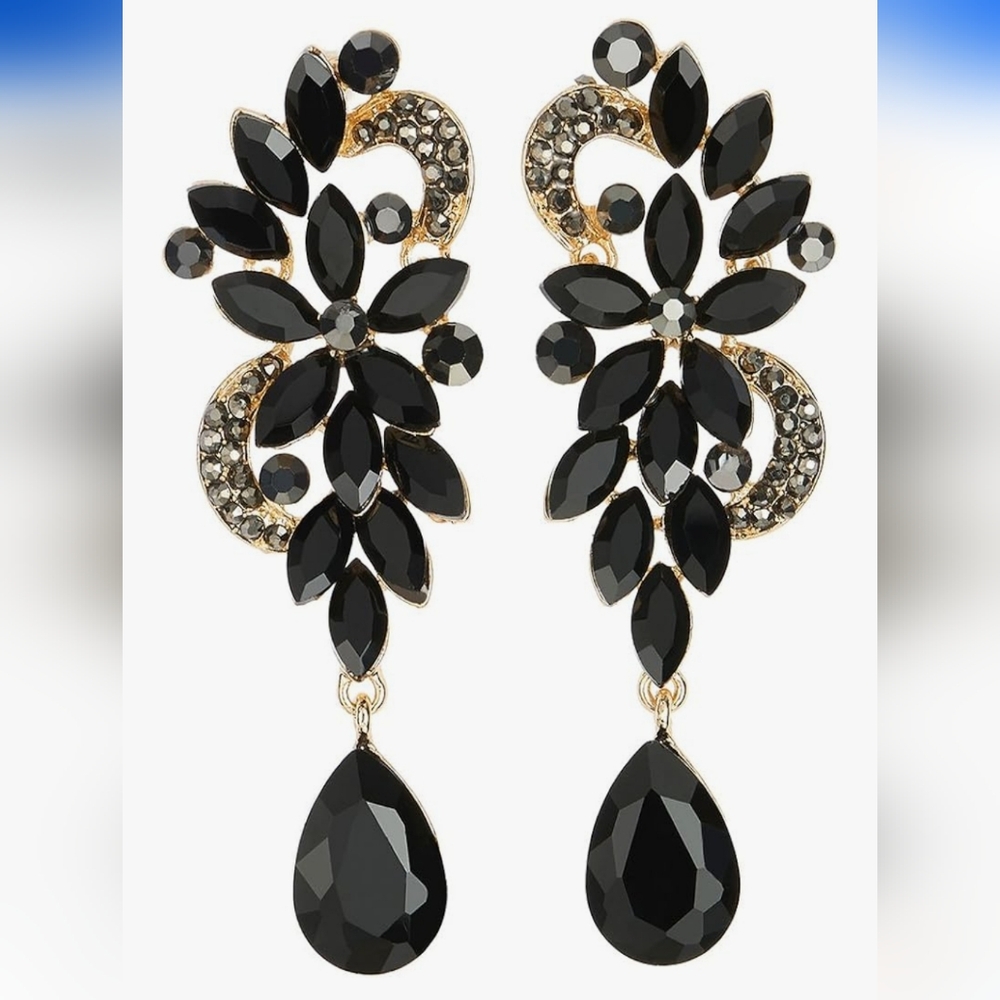 Elegant Black and Gold Floral Earrings
